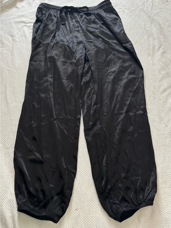 Nation LTD Pants - Nation LTD Black Satin Track Pants with Drawstring